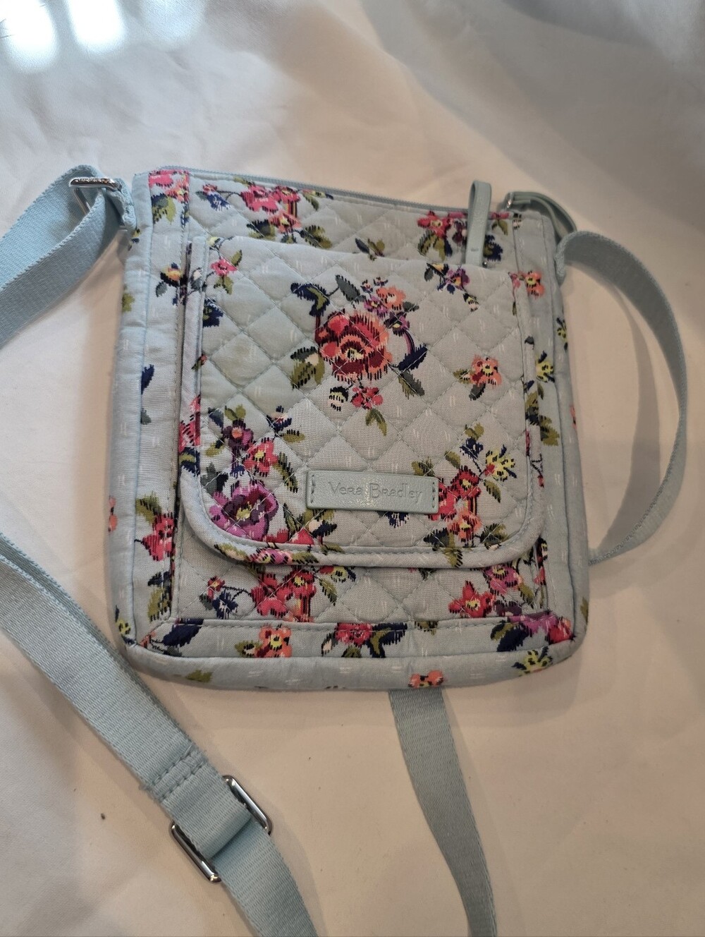 Vera Bradley Crossbody Purse Hipster Floral Water Bouquet Light Blue Quilted